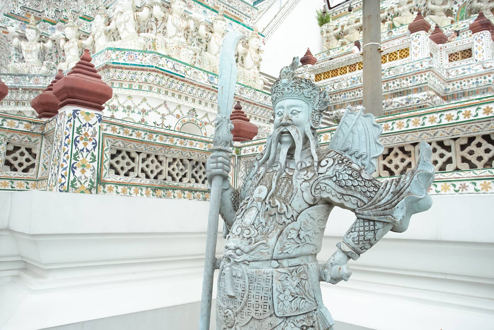 Bangkok, Thailand - September 2, 2018: Chinese giant stone statue in Wat Arun, Bangkok, Thailand. As the solier guard in the faith of Thai people and often meet this statue in the famous temple in Thailand.