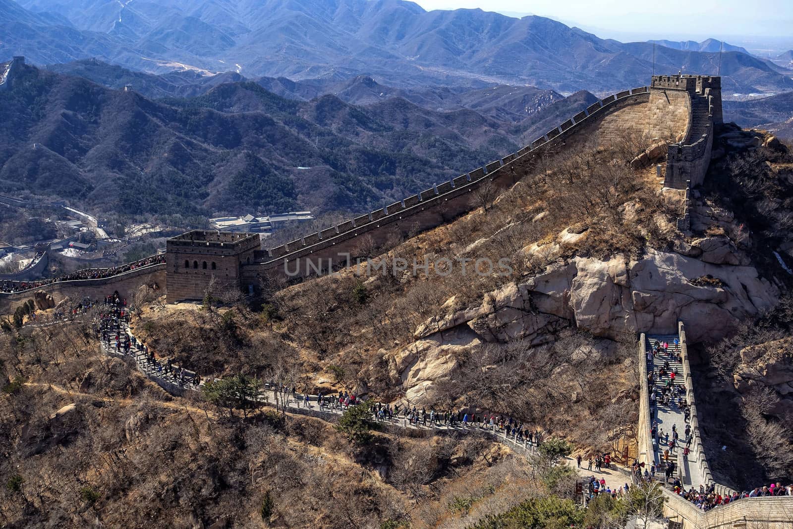 Tourists visiting the Great Wall of China near Beijing.