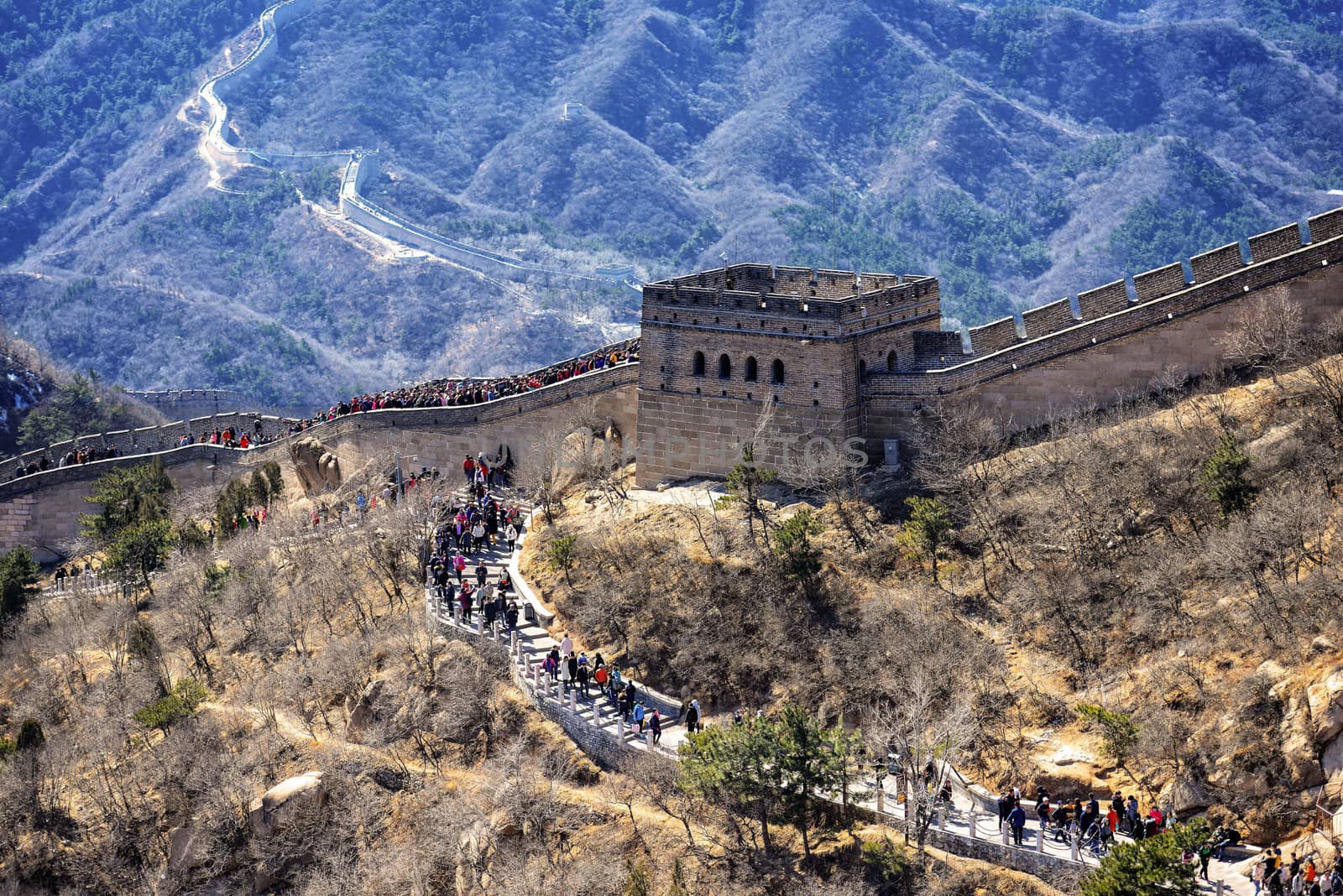Tourists visiting the Great Wall of China near Beijing.