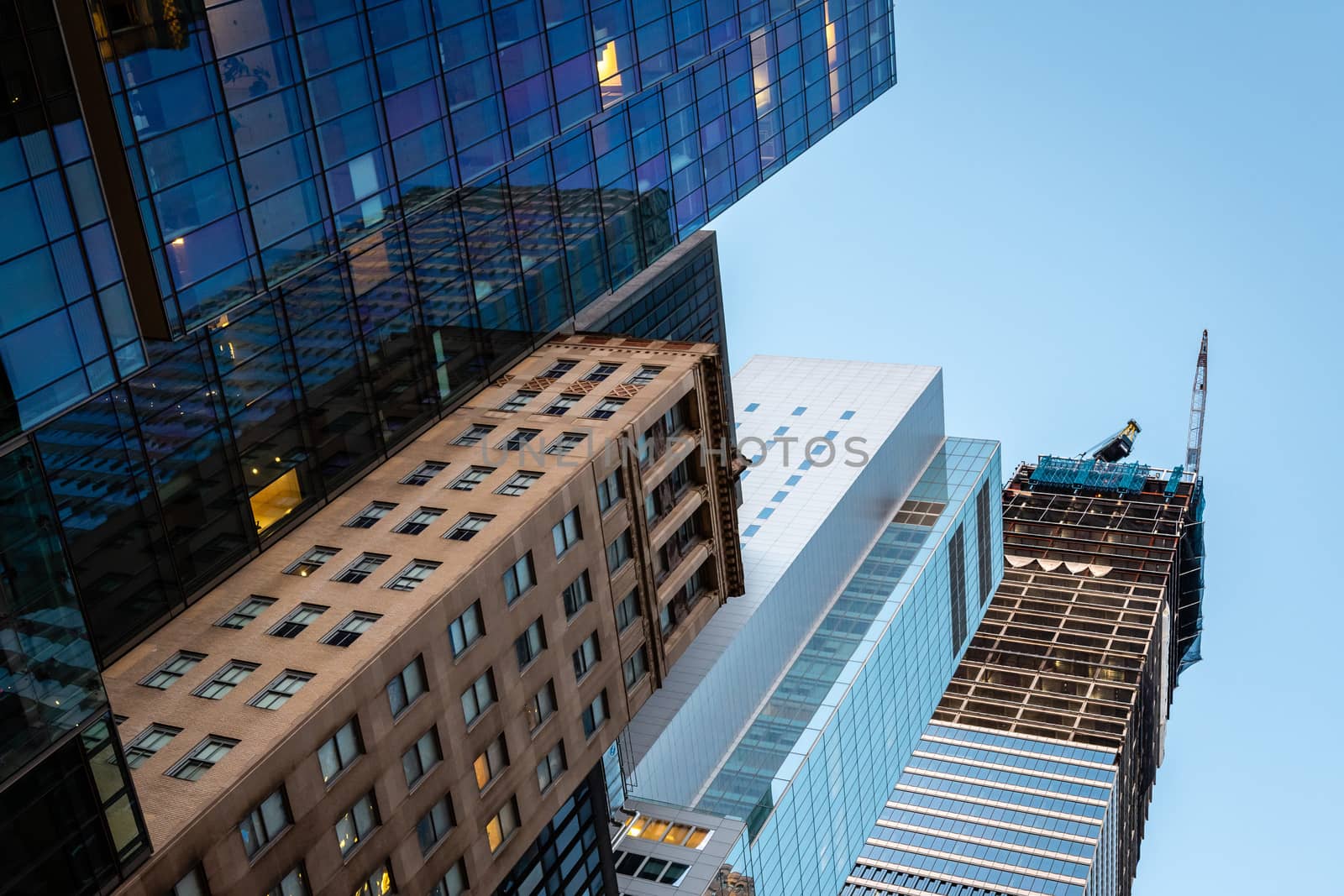 Low angle view of skyscrapers in the Financial District of New York, USA - Image