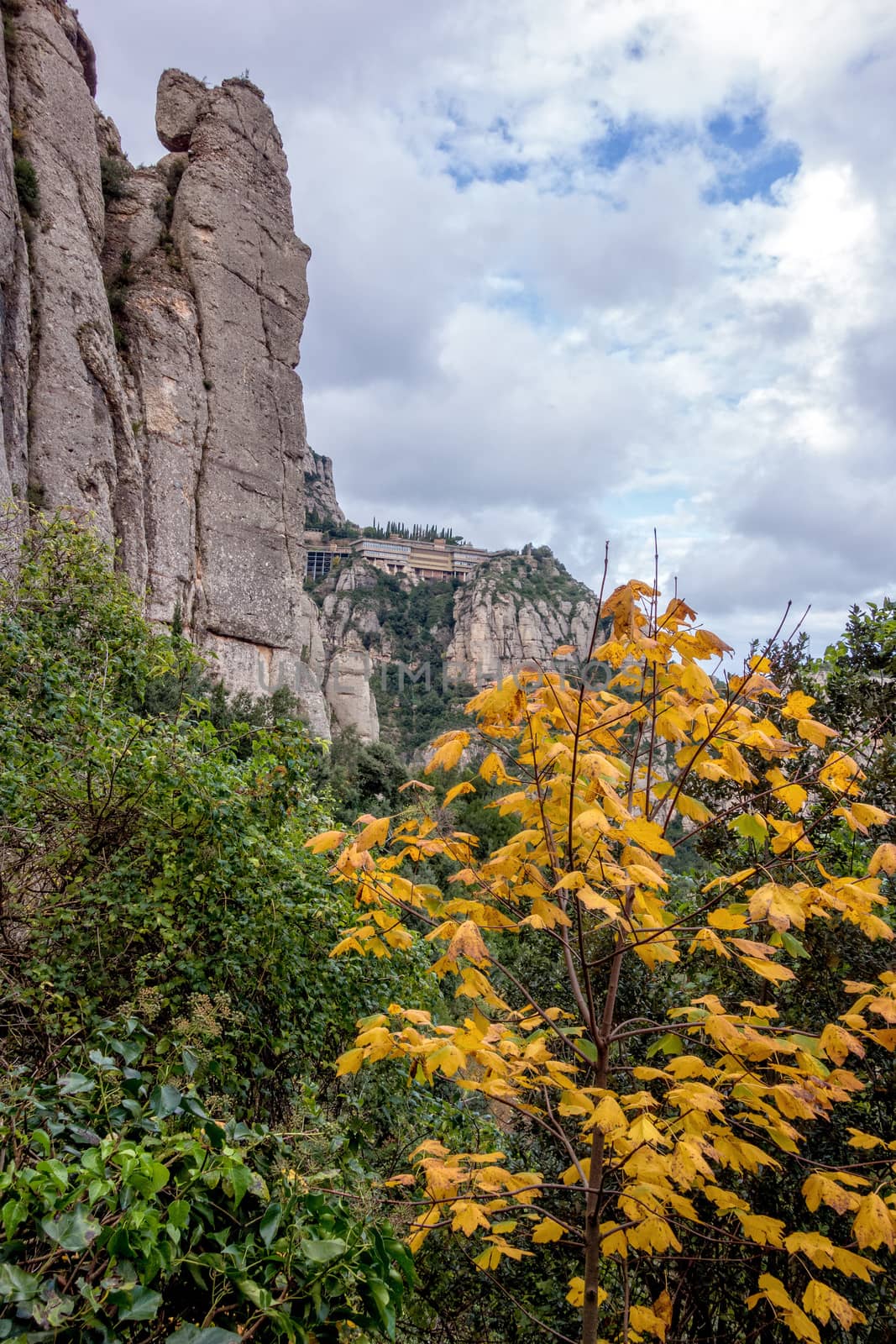 Mountain landscape at the Santa Maria de Montserrat monastery. Spain.