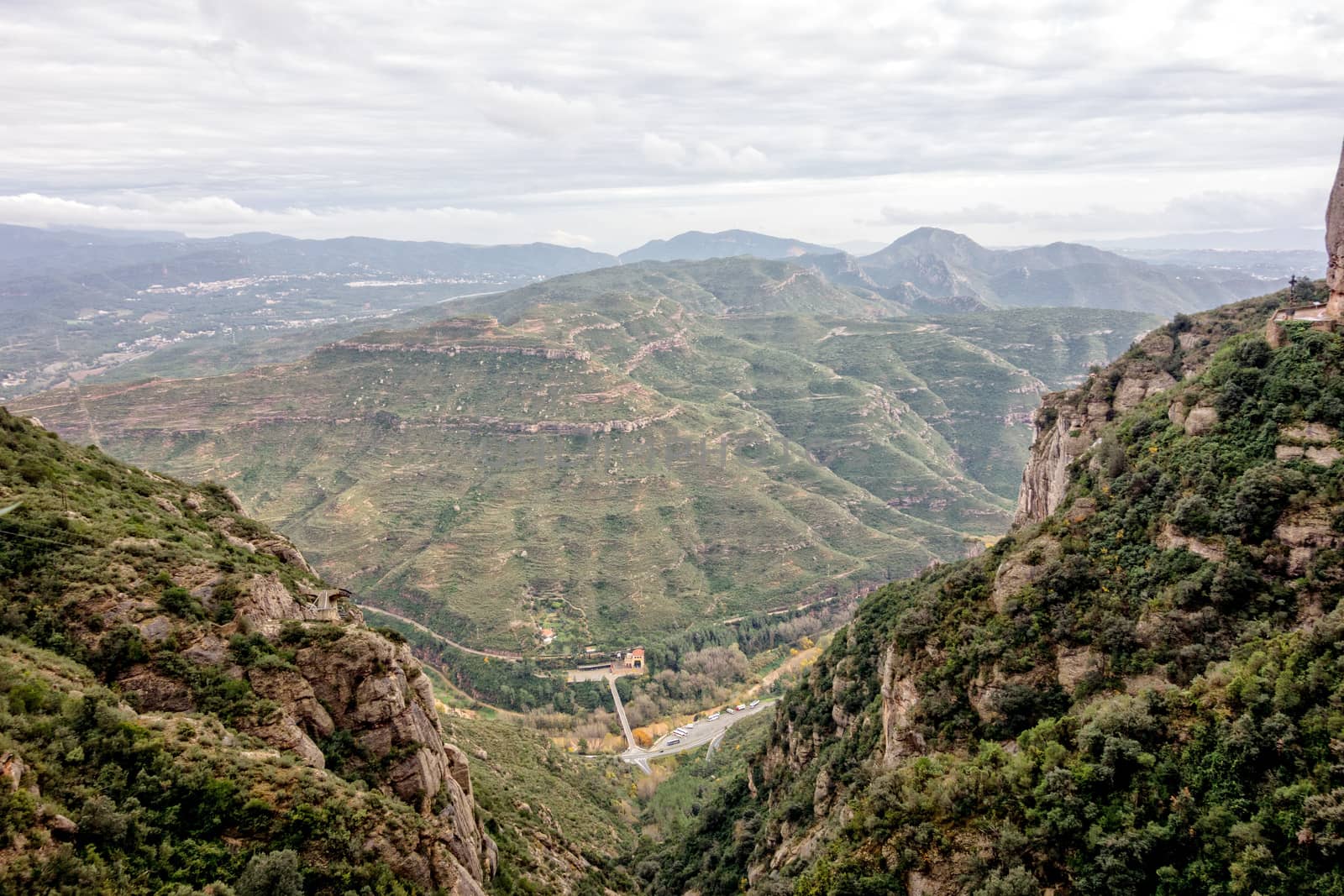 Mountain landscape at the Santa Maria de Montserrat monastery. Spain.