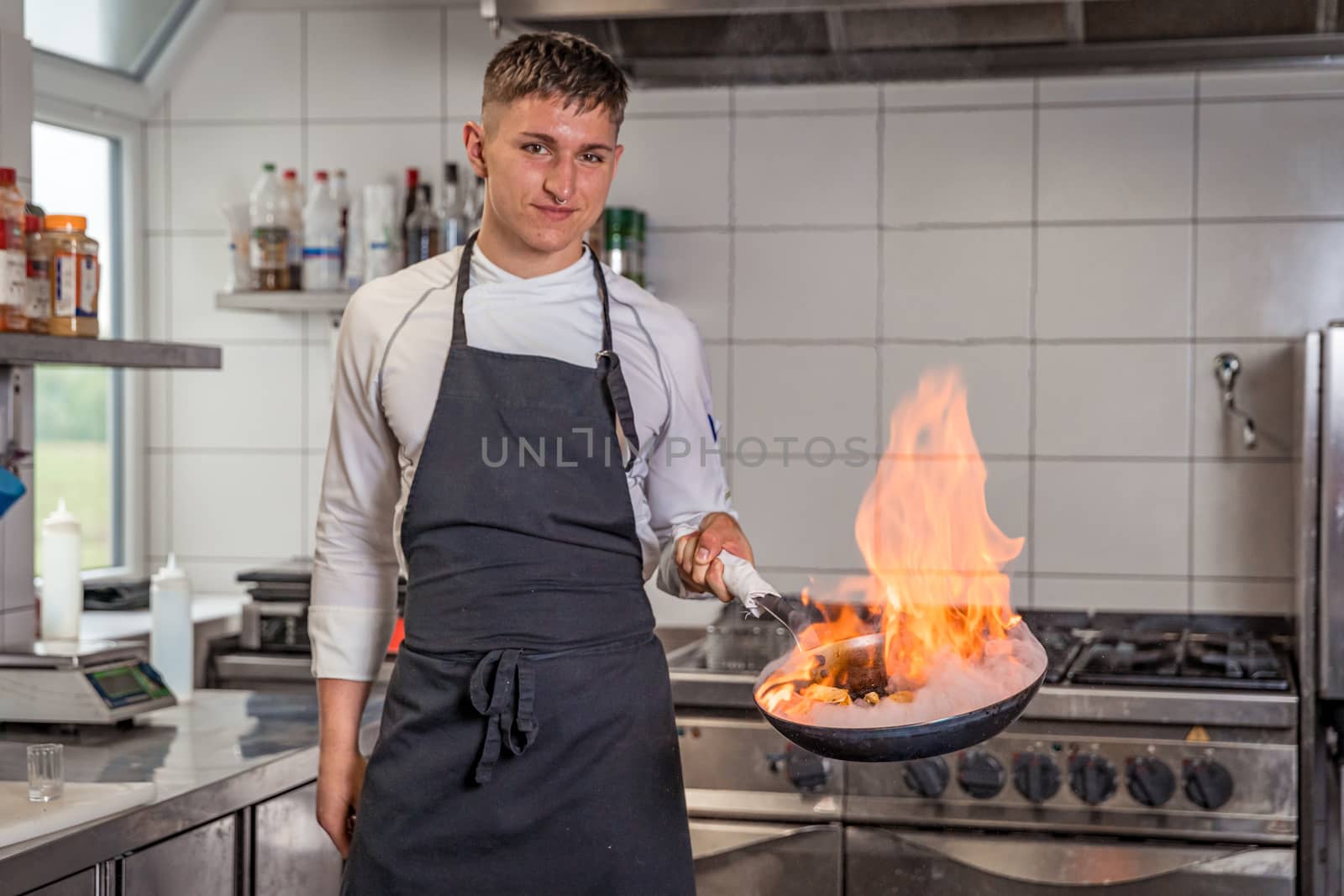 preparing meals professional chef, flambe