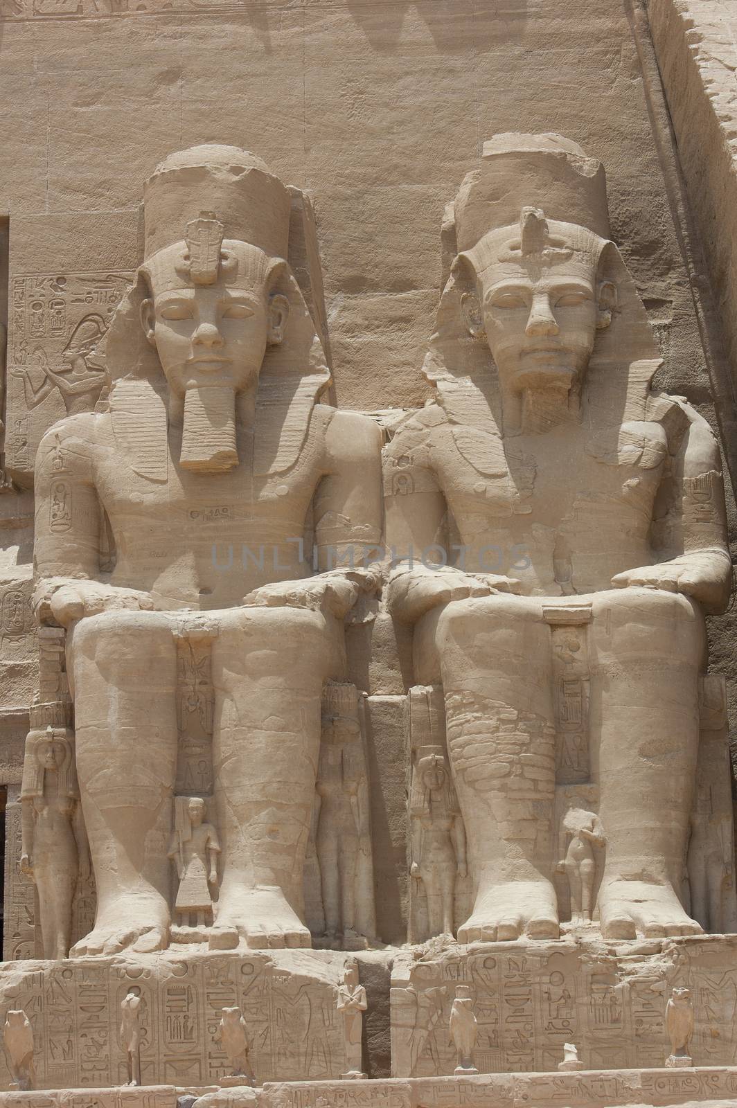 Colossal statue of Ramses II at the entrance to Abu Simbel Temple in Egypt