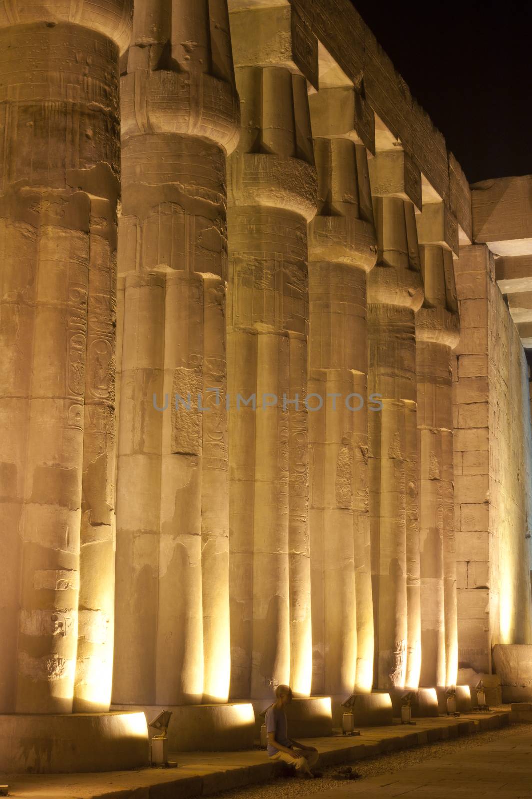 Columns at Luxor Temple in the night with lighting