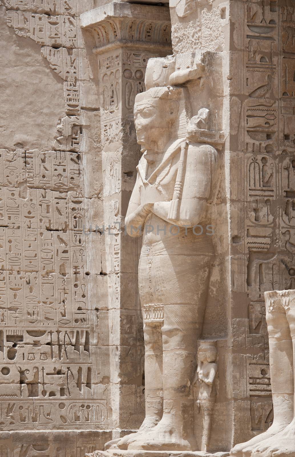 Statue of a pharaoh at the temple of Medinat Habu in Luxor