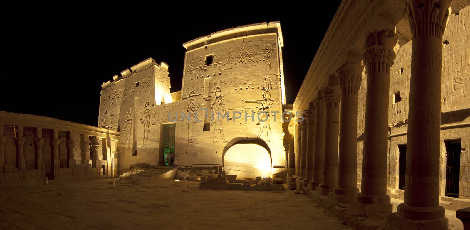 Main entrance to the Temple of Isis on Philae Island in Aswan at night