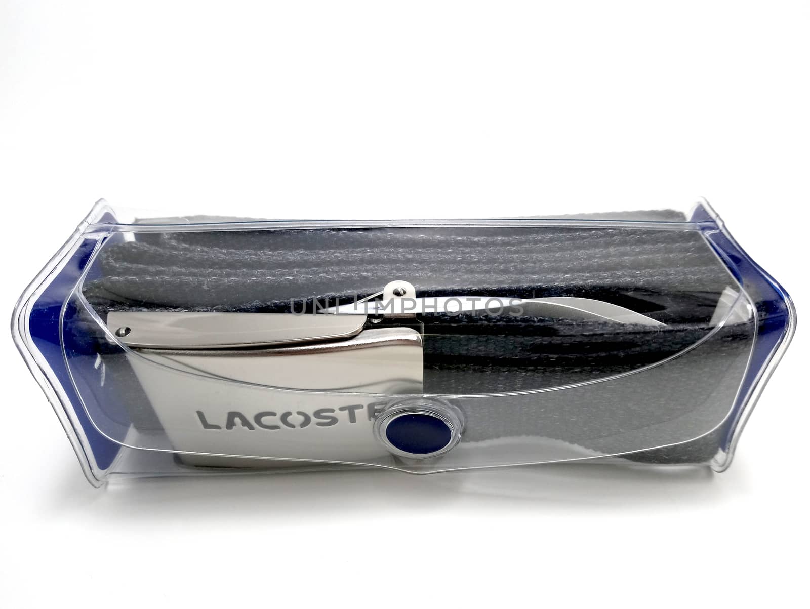 MANILA, PH - JUNE 23 - Lacoste navy blue belt strap and buckle on June 23, 2020 in Manila, Philippines.
