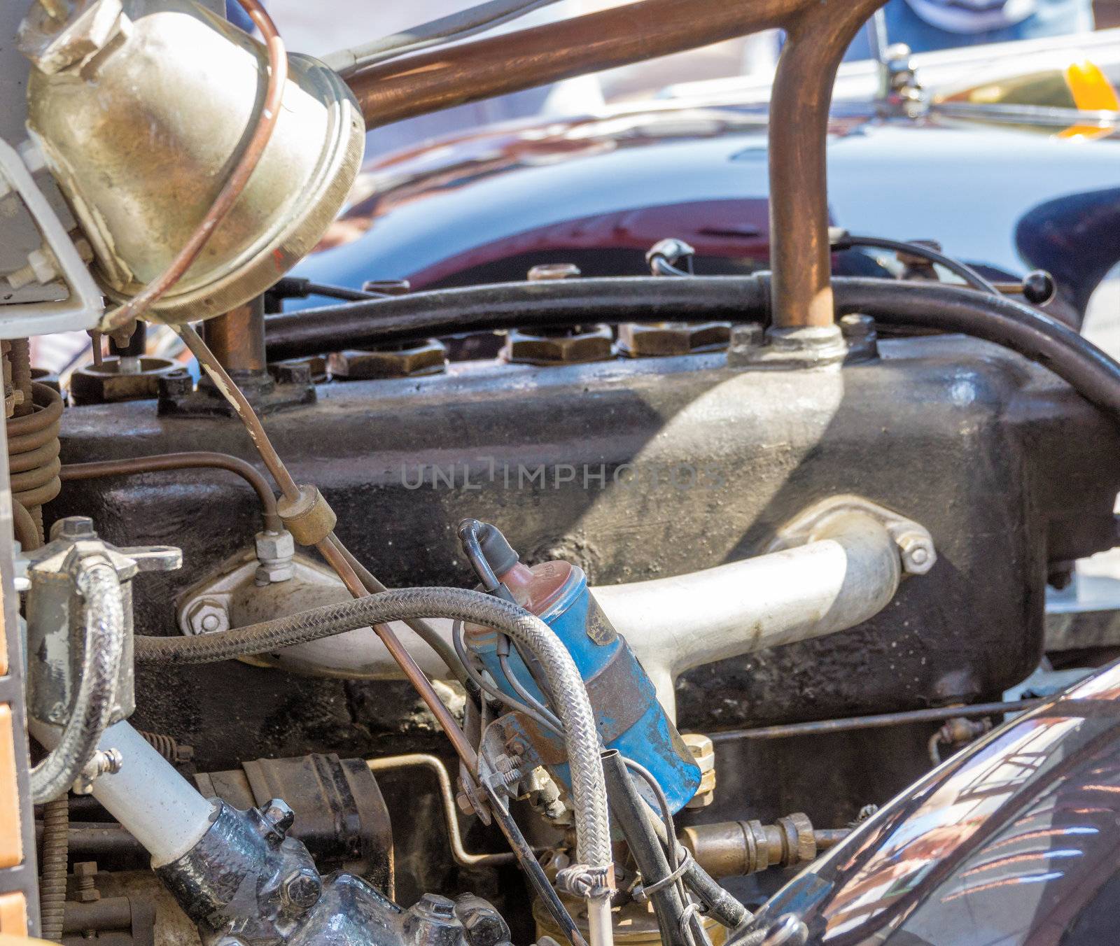 Detail of the engine of a fire engine from 1925, oldtimer Festival, Germany