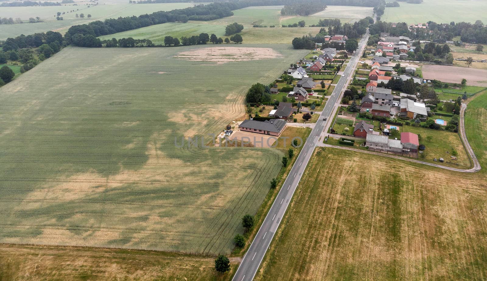 Aerial view of a village suburb in the rural area of Saxony-Anhalt by geogif