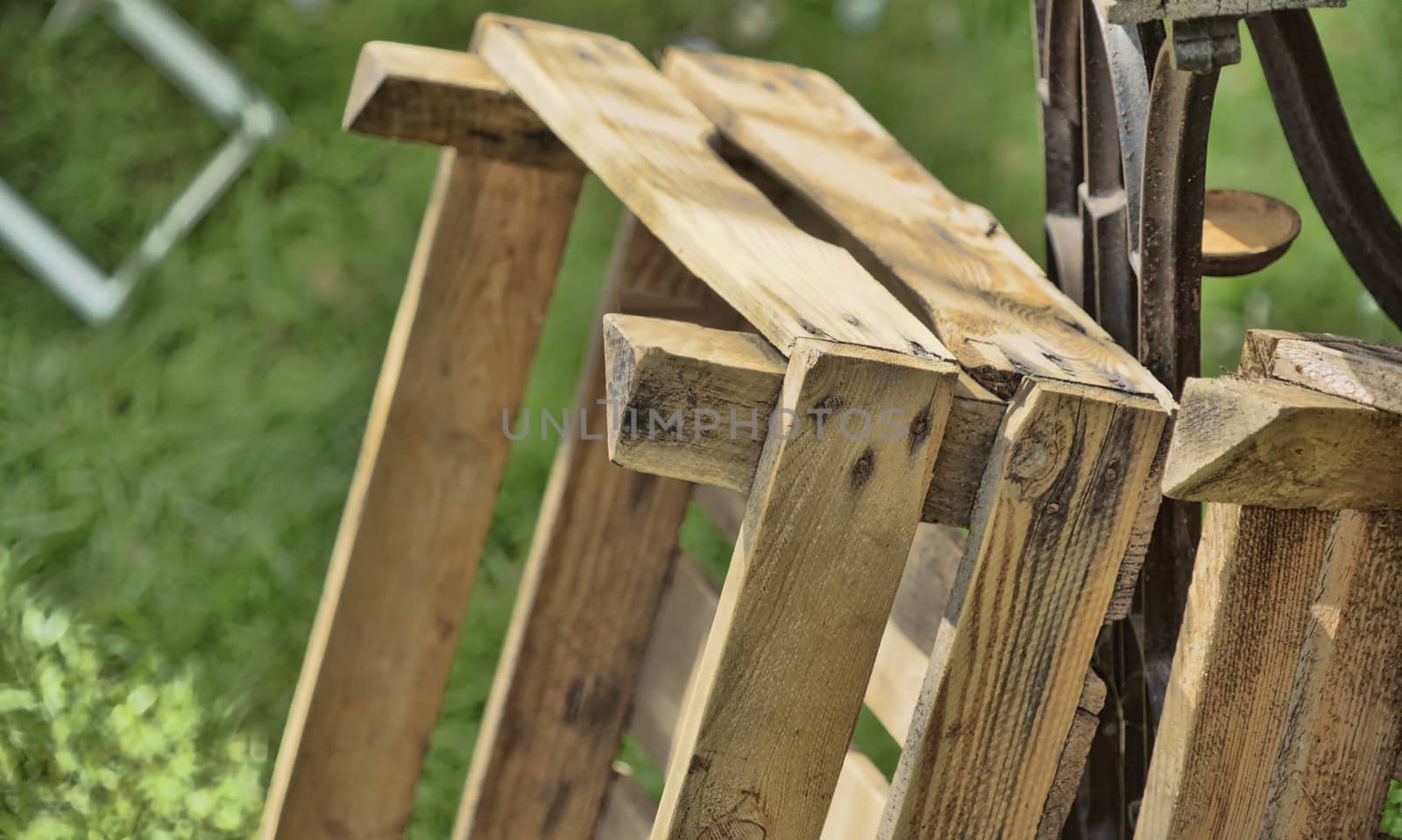 Detail of an old ugly dirty wooden box made of planks by geogif