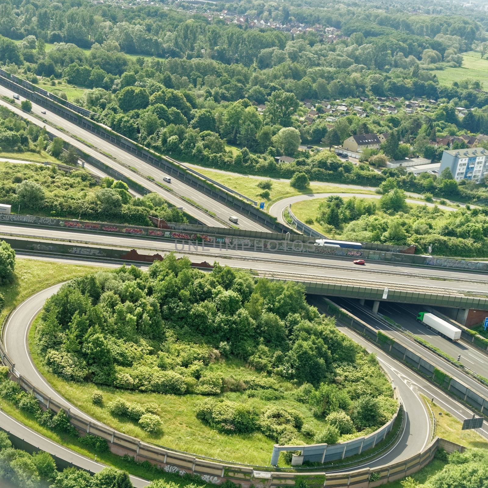 Aerial view from a small aircraft on the A2 motorway in the north of the city of Braunschweig by geogif