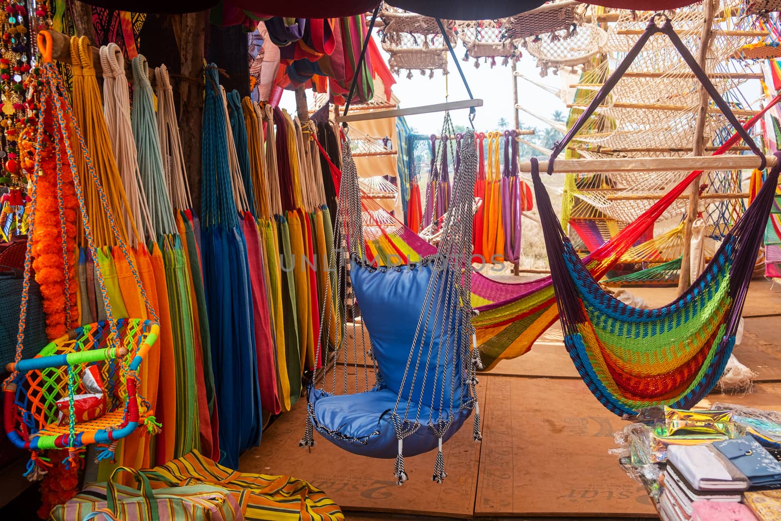 Close-up of multi-colored hammocks by snep_photo