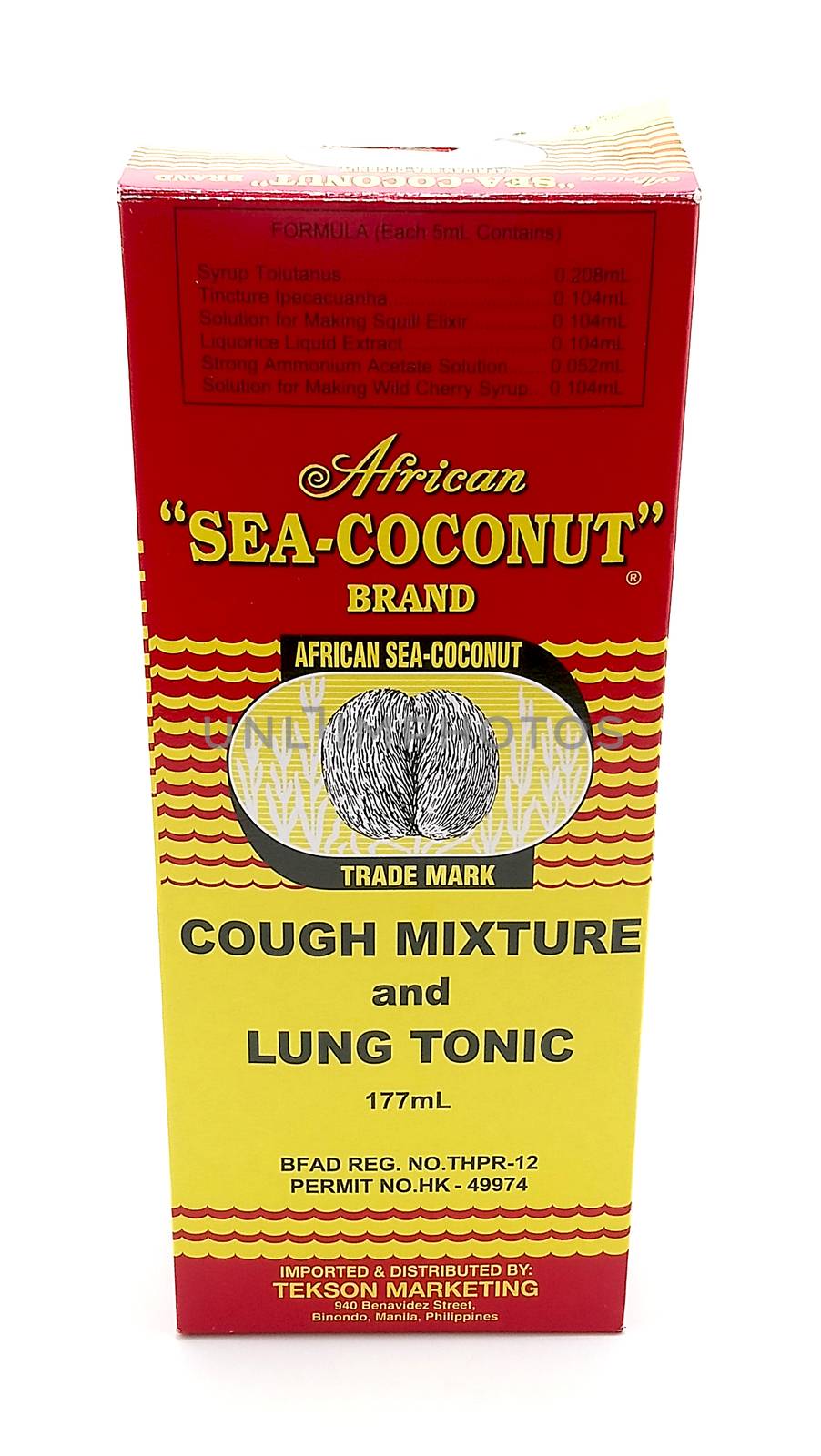 MANILA, PH - JUNE 23 - African sea coconut brand cough mixture and lung tonic syrup on June 23, 2020 in Manila, Philippines.