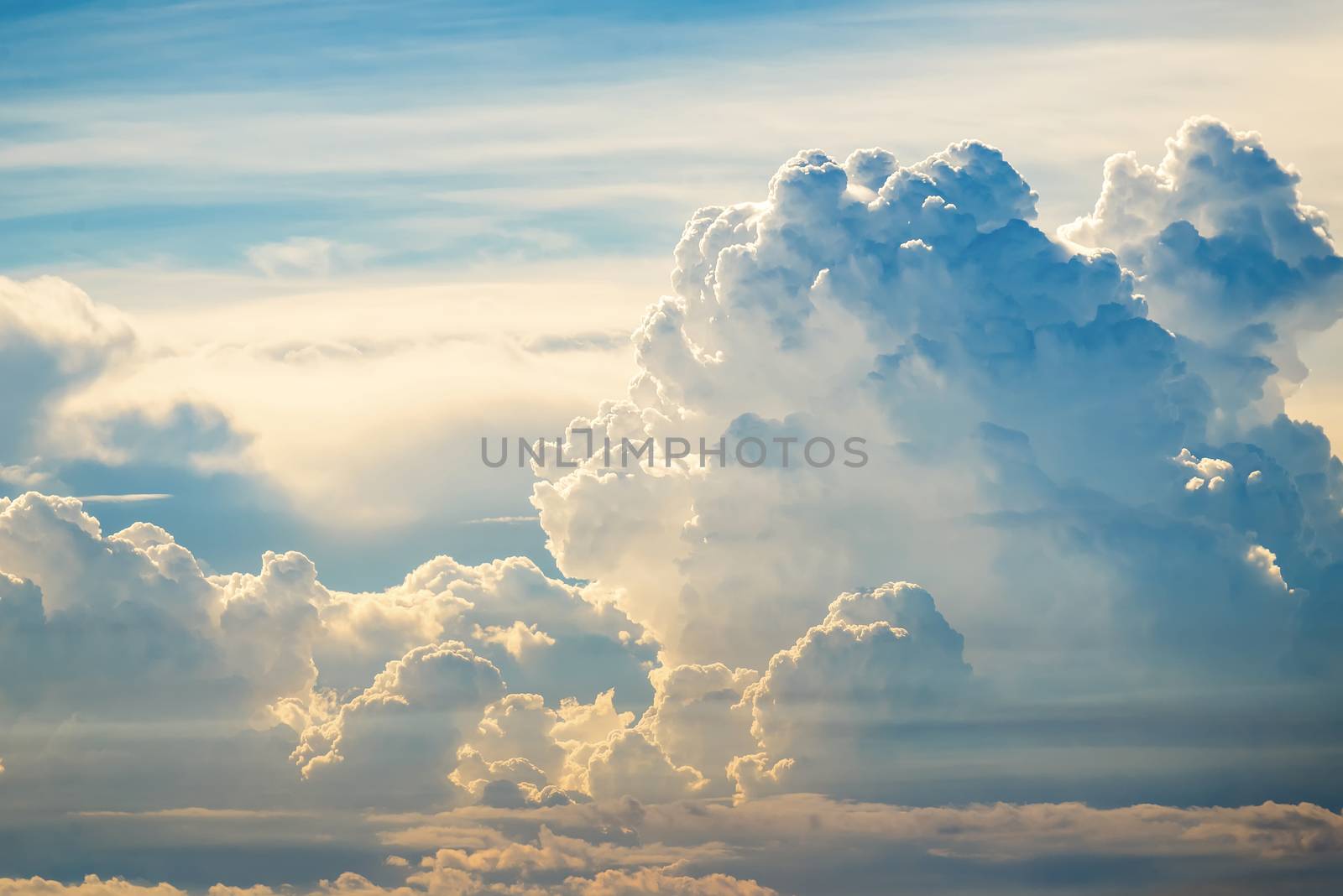 Colorful dramatic sky with cloud at sunset.