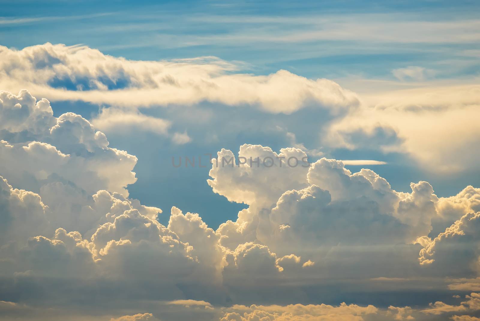 Colorful dramatic sky with cloud at sunset.