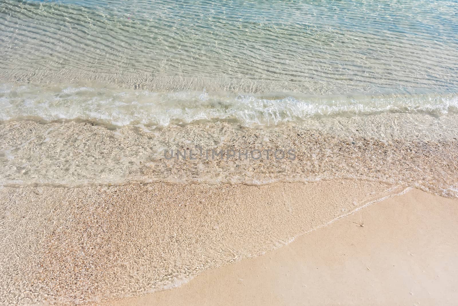 Beach and sea background, Sand and bubble, wave. Soft wave on sandy beach. Background.