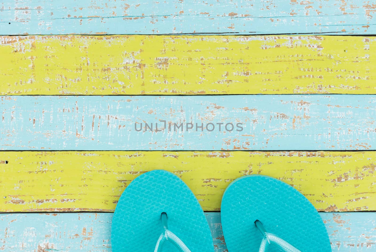 Summer sandals beach holiday travel background with copy space