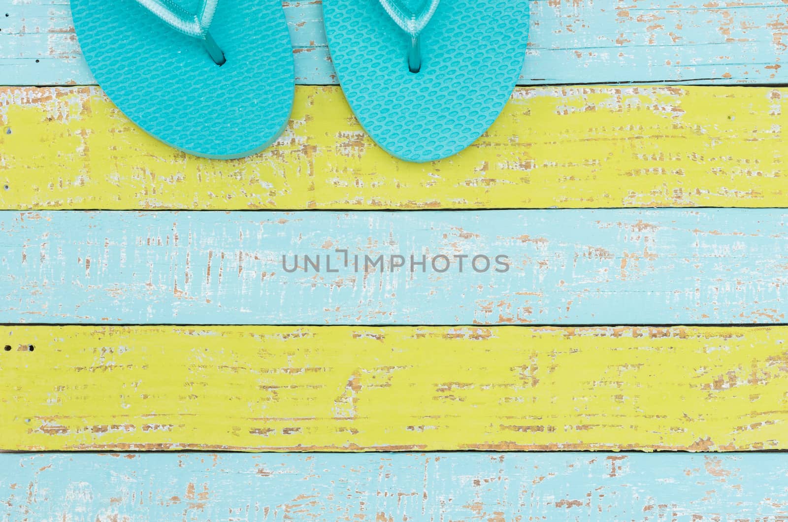 Beach accessories summer sandals holiday background with copy space