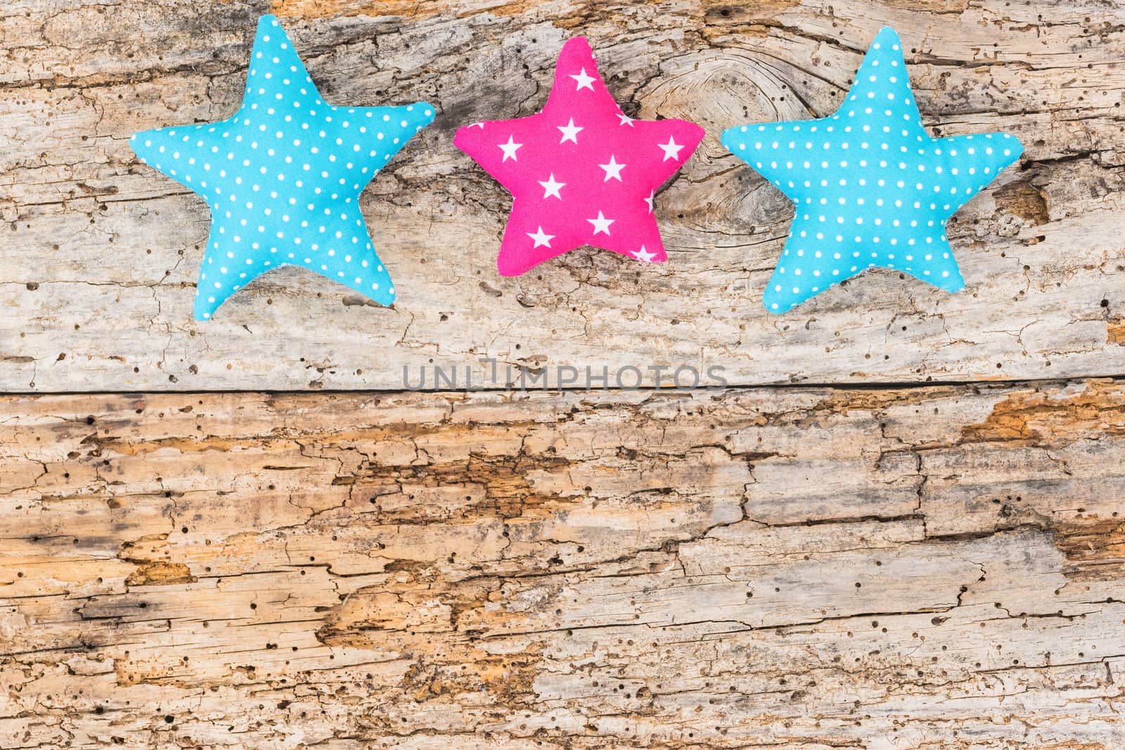 Background with heart and stars on rustic wood