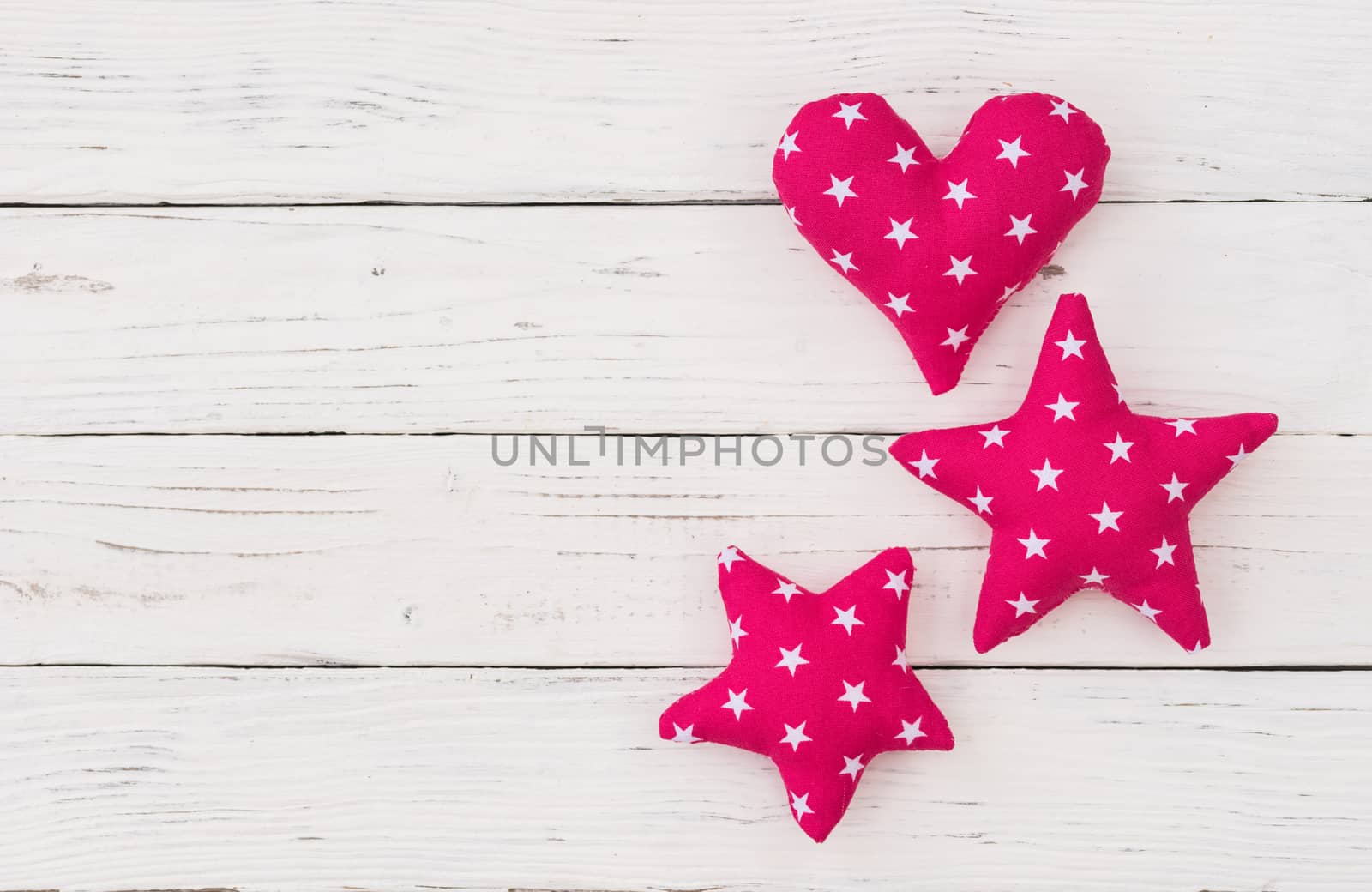 Background with heart and stars on white wood by Vulcano
