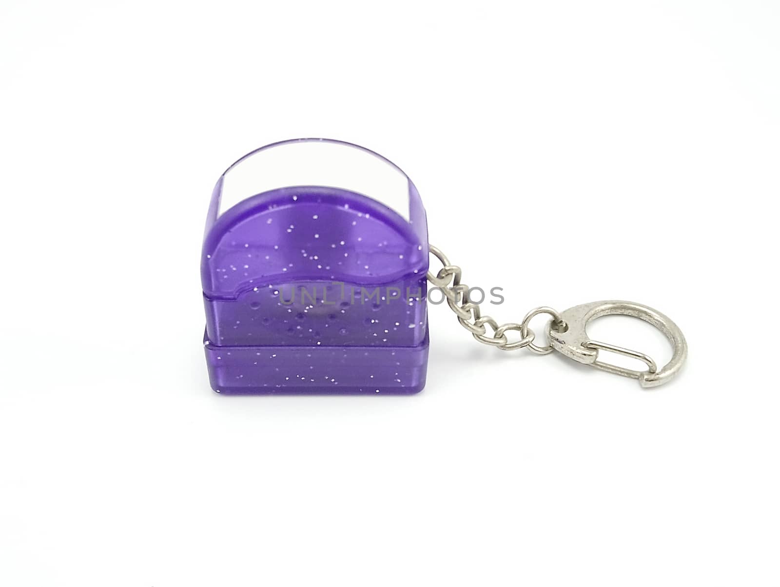 Small purple plastic glitters stamp with metal key ring and chai by imwaltersy