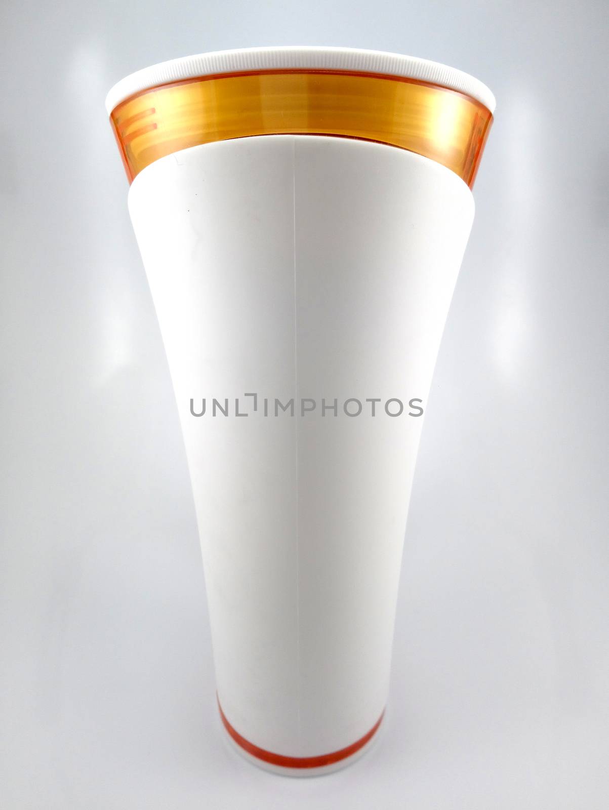 Orange and white color long plastic drinking cup with handle by imwaltersy