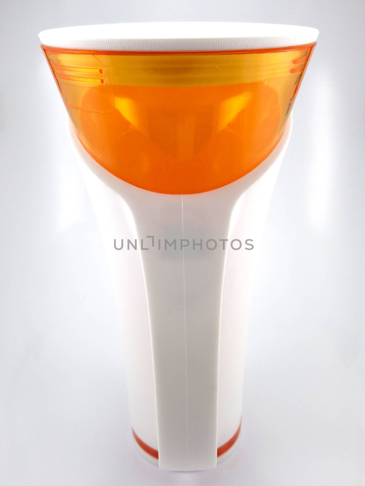 Orange and white color long plastic drinking cup with handle by imwaltersy