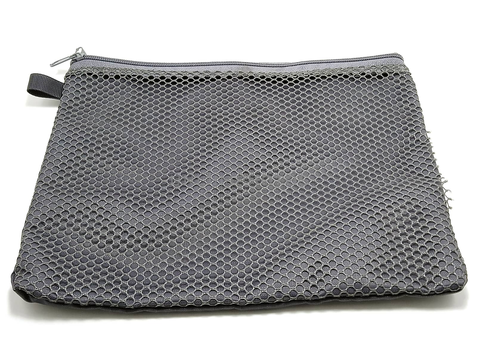 Small gray mesh bag with zipper use to put things inside