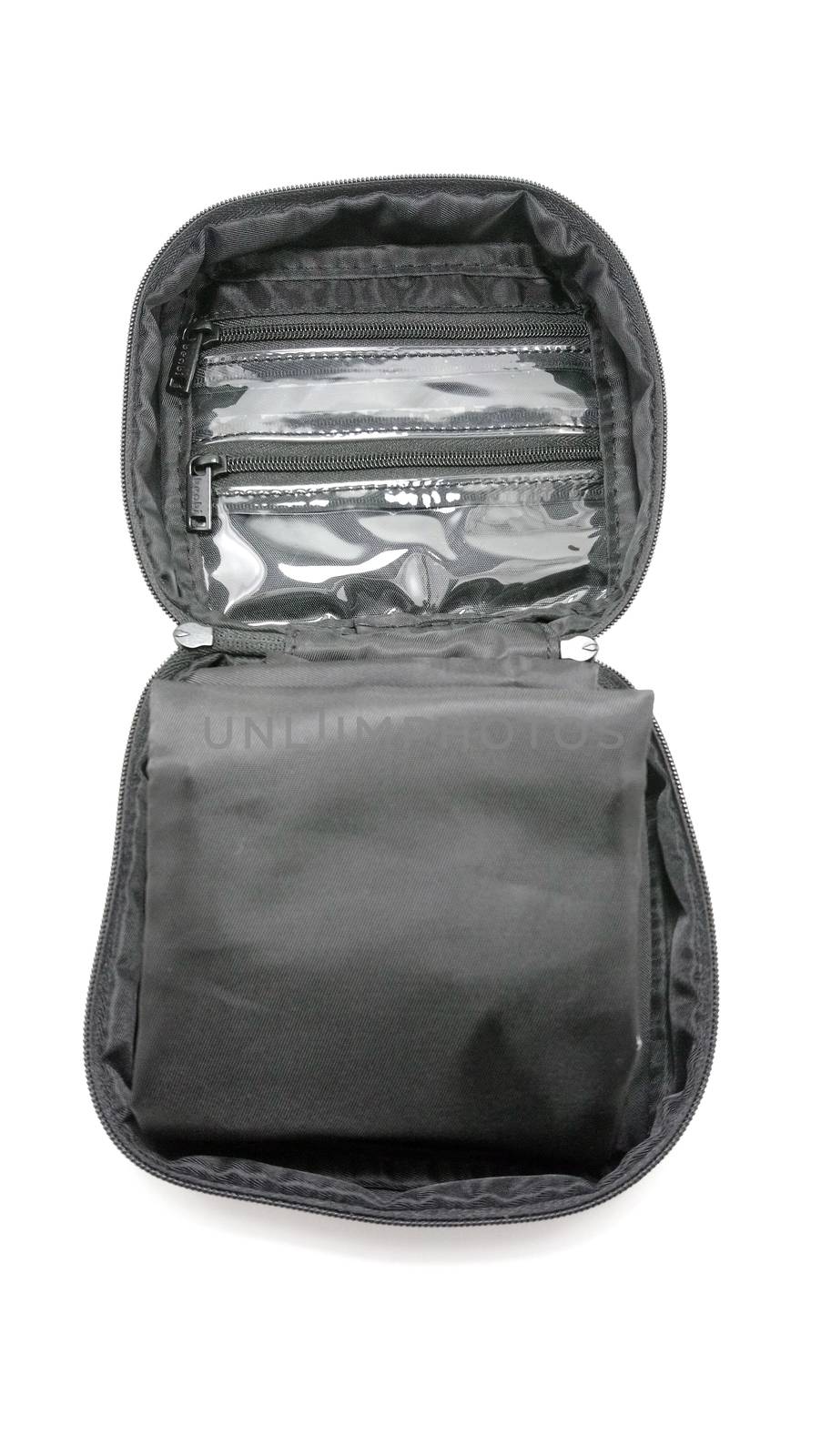 Black portable toiletries travel organizer use to put items like toothbrush,toothpaste, soap, and others