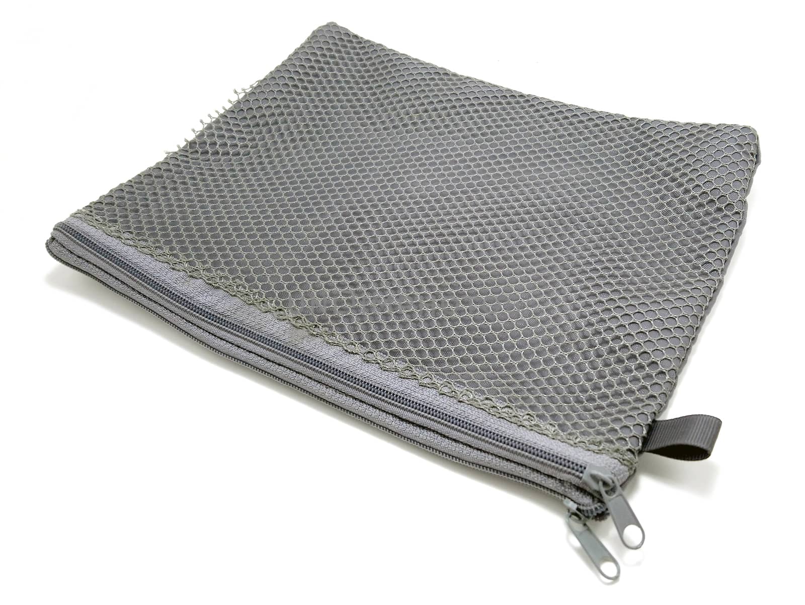 Small gray mesh bag with zipper use to put things inside