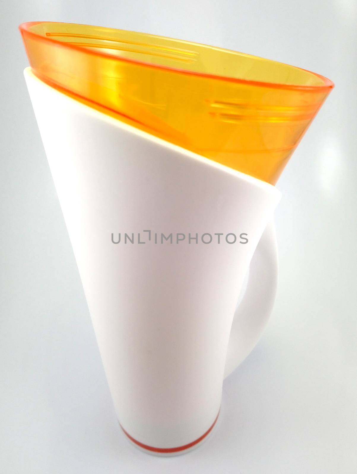 Orange and white color long plastic drinking cup with handle by imwaltersy