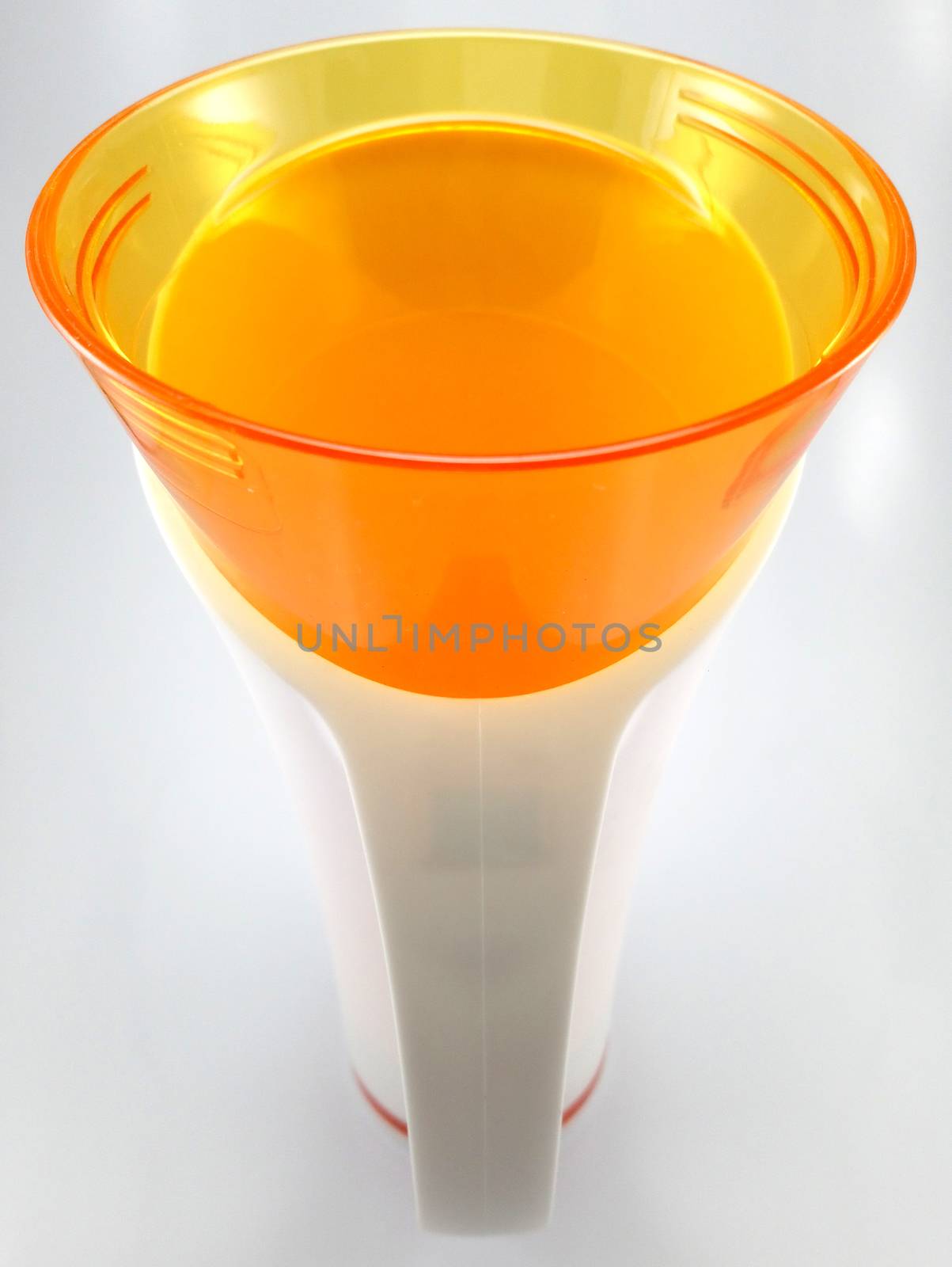 Orange and white color long plastic drinking cup with handle by imwaltersy