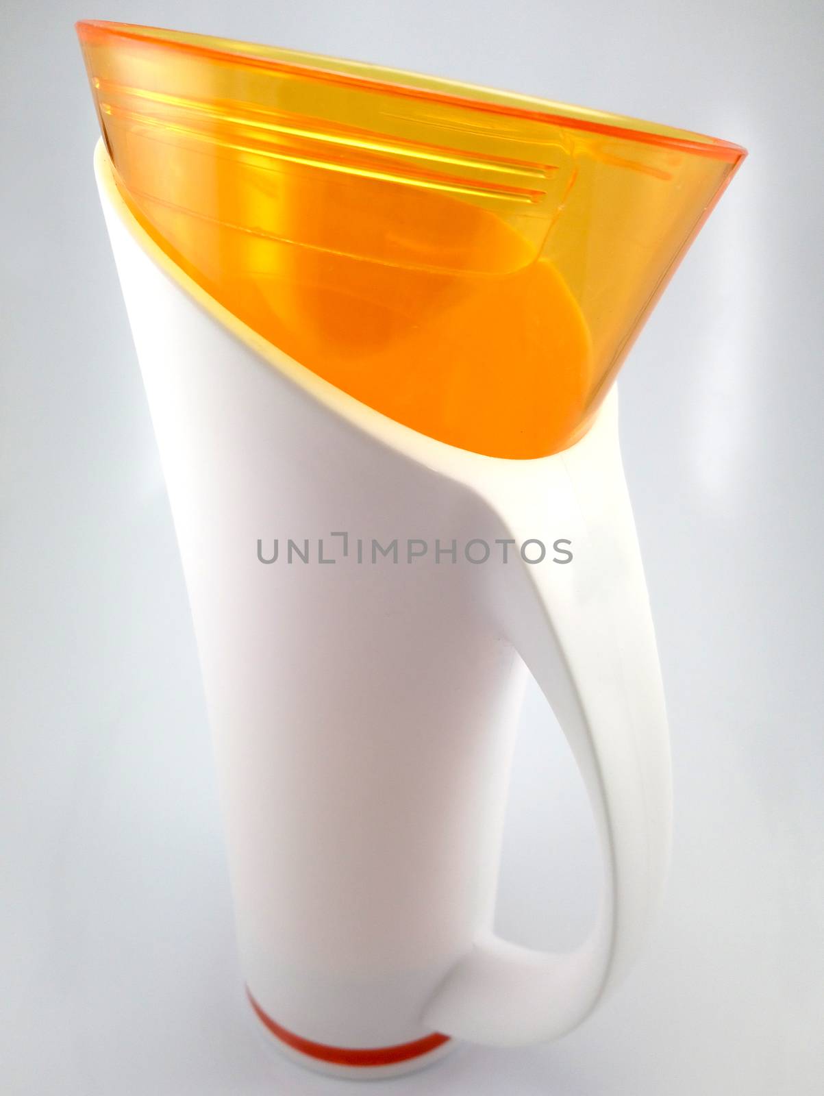 Orange and white color long plastic drinking cup with handle by imwaltersy