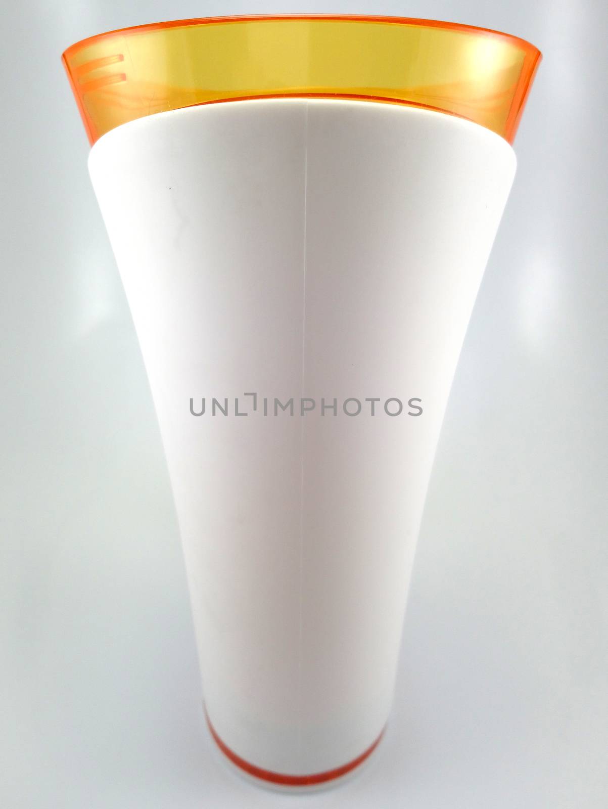 Orange and white color long plastic drinking cup with handle by imwaltersy