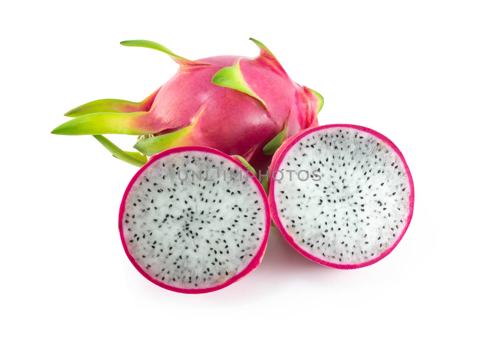 Close up fresh dragon fruit isolated on white background, food h by pt.pongsak@gmail.com