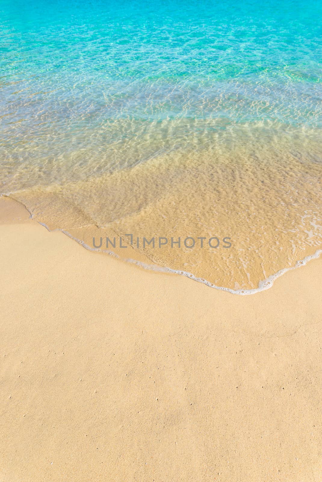 Sandy beach with soft sea wave background texture