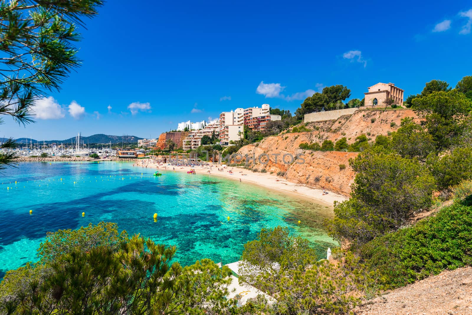 Beach of Puerto Portals Nous on Mallorca island, Spain Mediterranean Sea