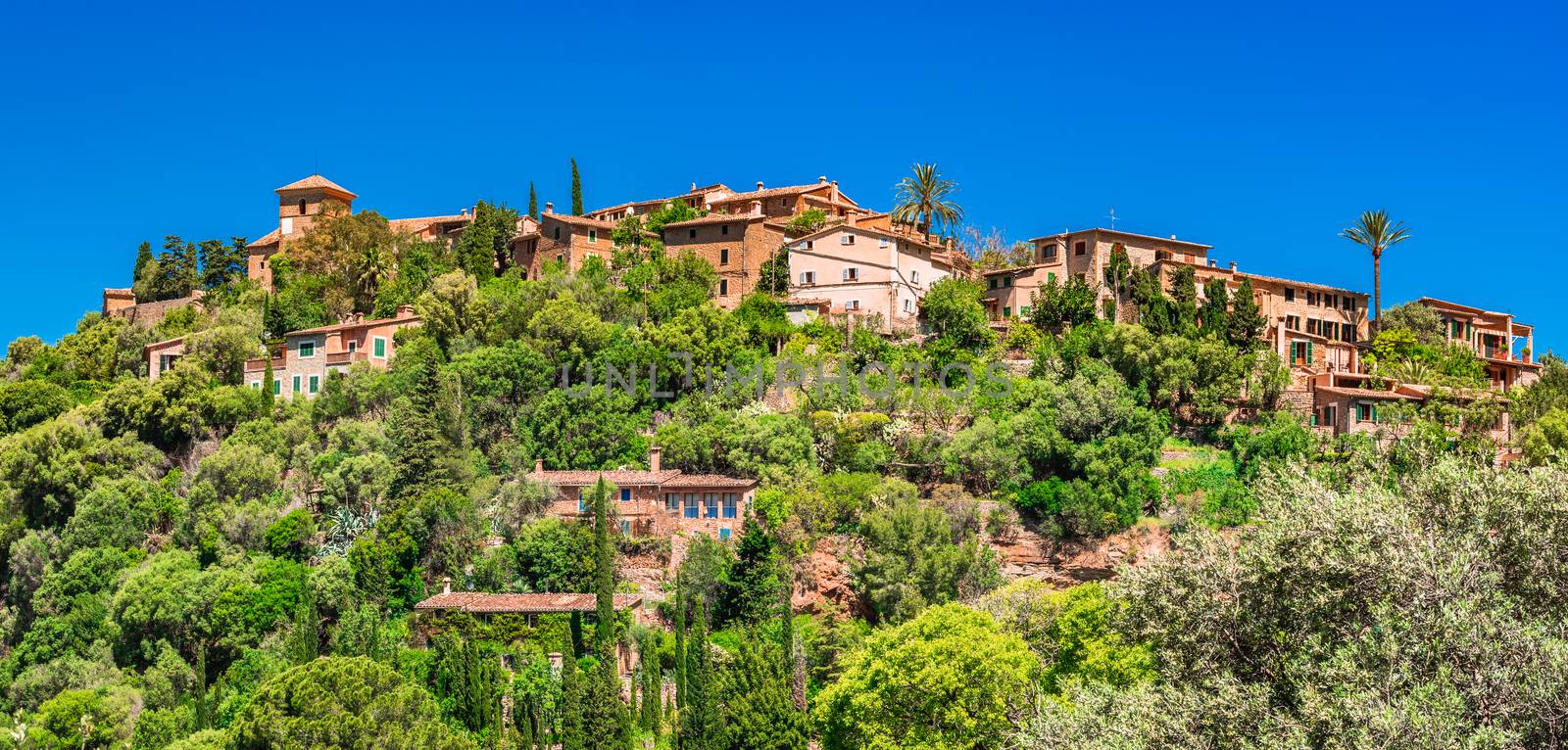 Beautiful mediterranean village of Deia, Mallorca, Spain Balearic Islands, panoramic view