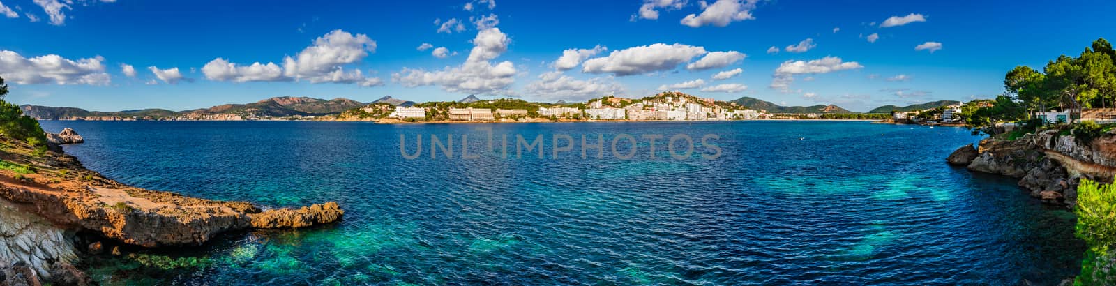 Spain Mediterranean Sea Coast, panorama view of Santa Ponsa on Majorca, Balearic Islands