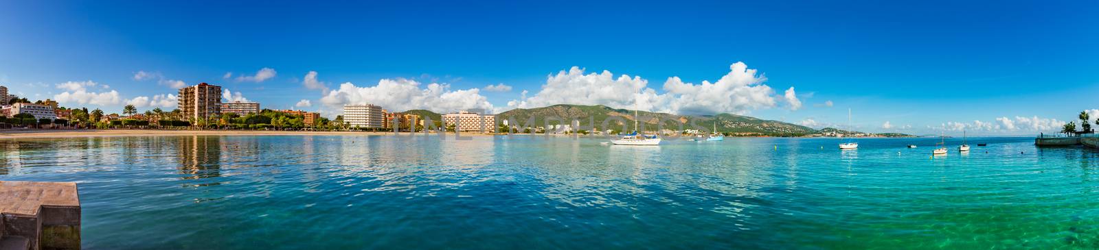 Beautiful seaside beach panorama of Platja Palmira in Peguera on Mallorca island, Spain