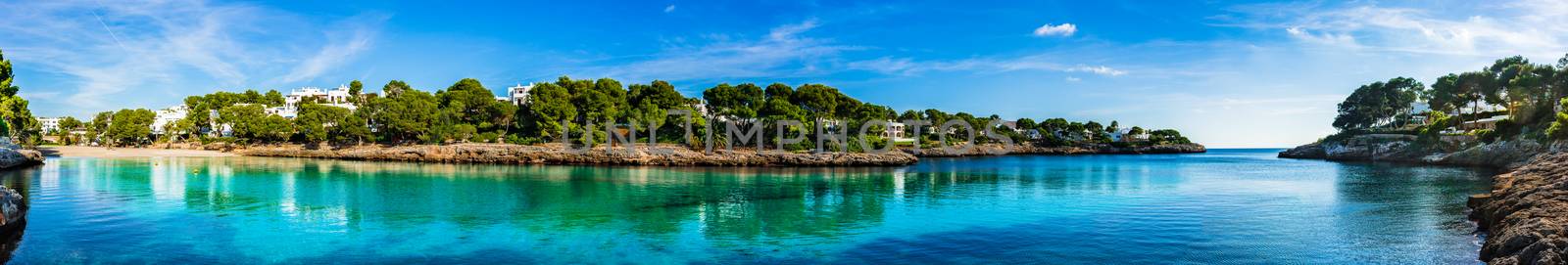 Panorama view of Cala D'or seaside, beautiful coast on Majorca island, Spain Mediterranean Sea 