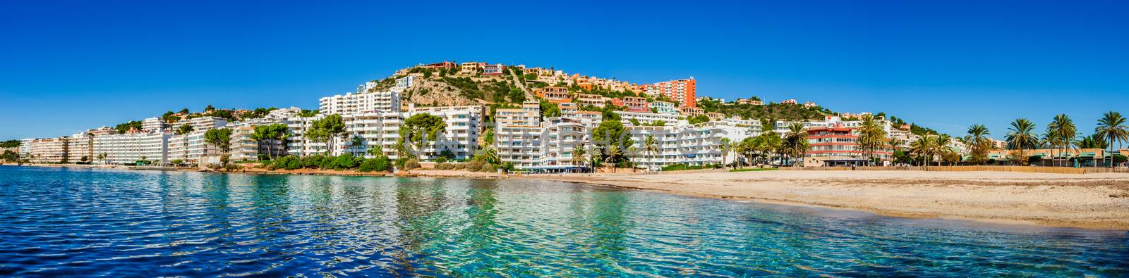 Beach panorama of Santa Ponsa coast on Mallorca island, Spain Mediterranean Sea