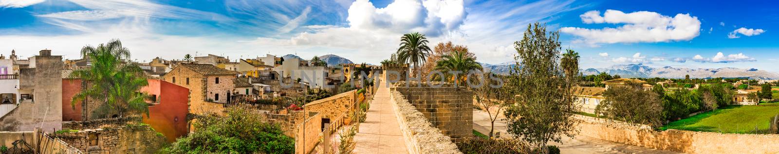 Panorama view of the historic old town Alcudia on Majorca island, Spain