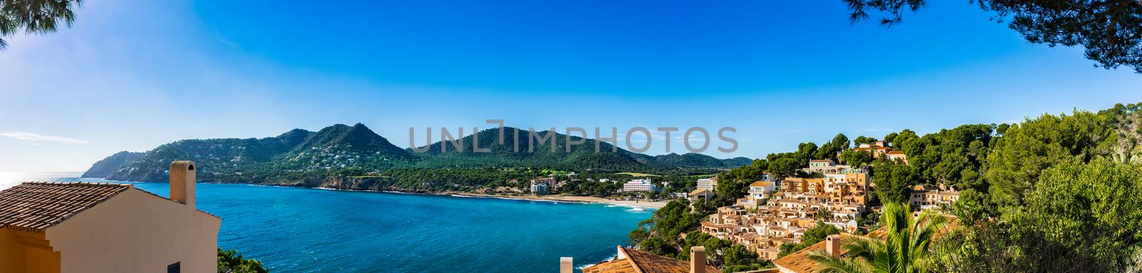Coast panorama view of bay in Canyamel, beautiful seaside on Mallorca, Spain Balearic Islands