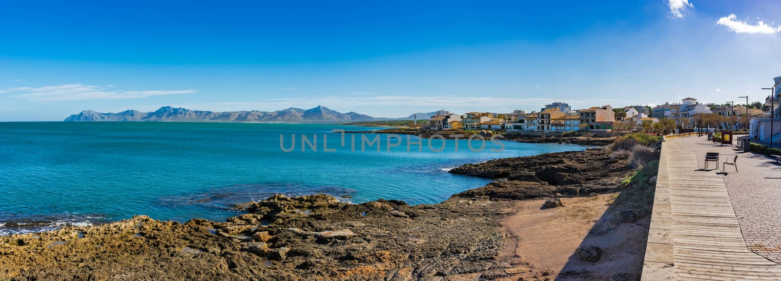 Coastline in Can Picafort on Mallorca island, Mediterranean Sea Spain 