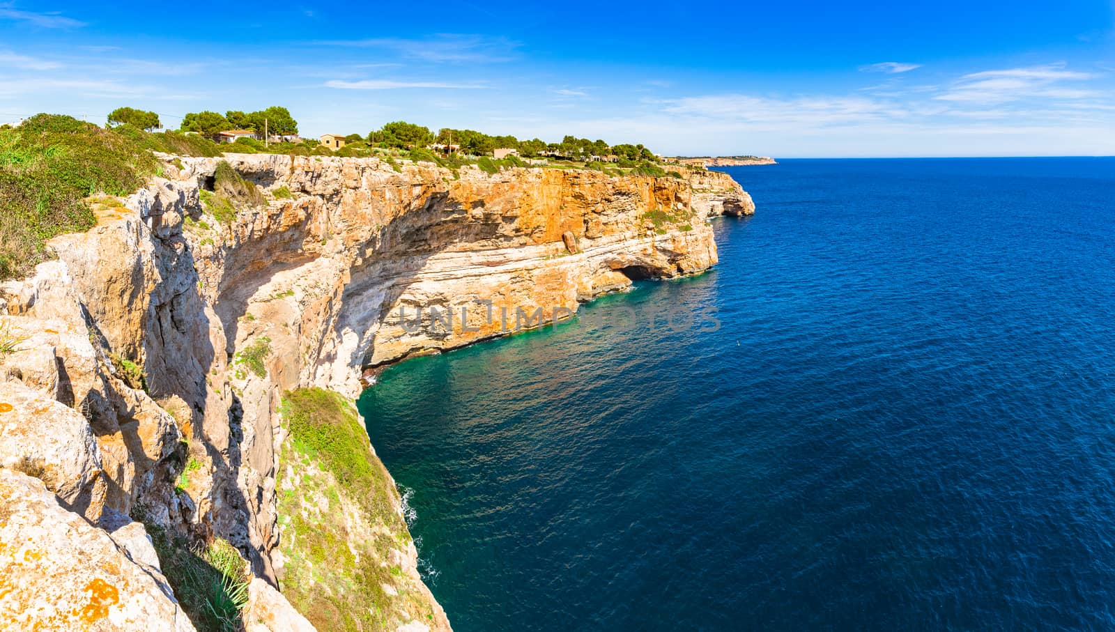 Cliffs at rocky coast on Majorca island, Spain Mediterranean Sea by Vulcano