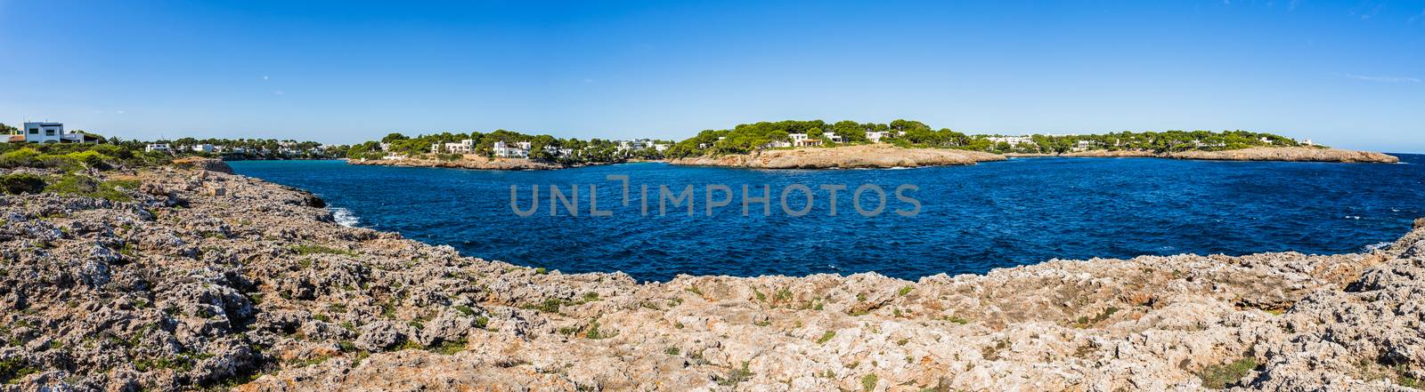 Panorama view of Cala D'Or coast, Majorca island, Spain Mediterranean Sea 