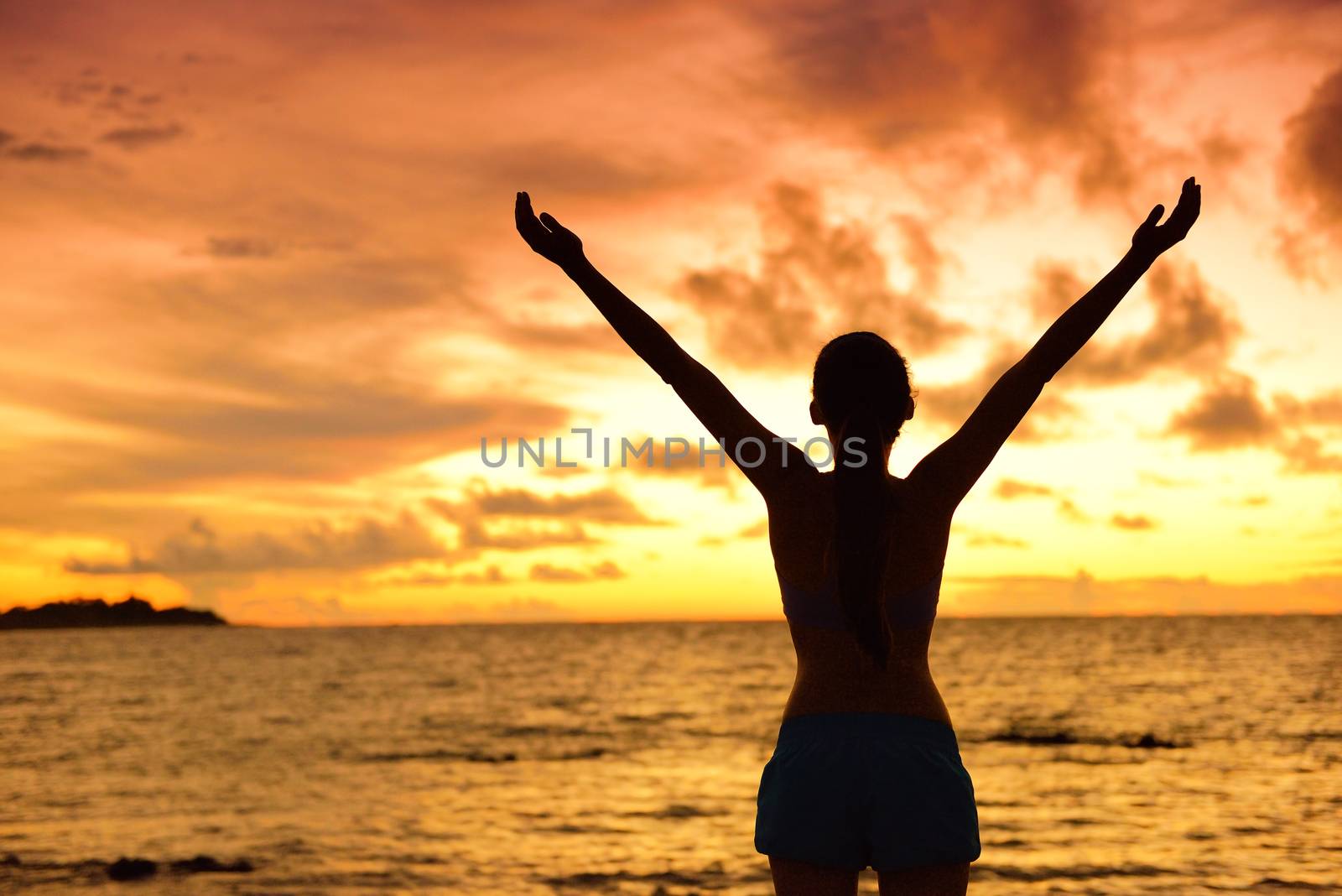 Freedom woman silhouette living a happy free life by Maridav