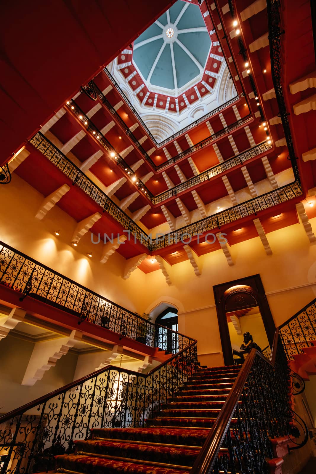 Mumbai, India - 5 August 2017: The opulent surroundings and interior of the Taj Mahal Palace in Mumbai, India